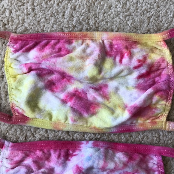 2 tie dye cotton face masks 😷✌️ pink yellow - Picture 5 of 5